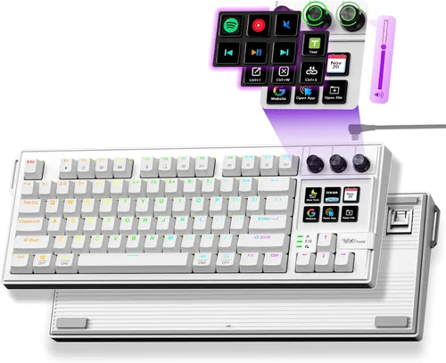 Vista 10 de Teclado mecánico con teclas programables completas, panel de macros controlador de transmisión con pantalla y perilla, junta de transmisión