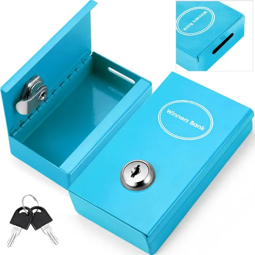 Vista 10 de Reallnaive 1 Paquete Caja de Metal para Apostadores Tamaño de Bolsillo Banco Ganador Caja de Dinero de Casino con 2 Llaves Caja Fuerte Portátil