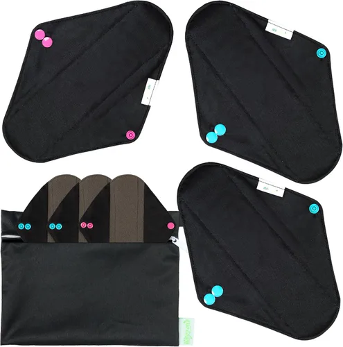 Vista 16 de wegreeco Almohadillas menstruales reutilizables de carbón – Almohadillas sanitarias reutilizables Forros de bragas reutilizables Almohadilla