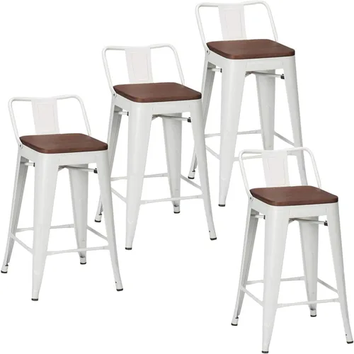Vista 10 de Changjie Furniture - Juego de 4 sillas altas de metal con diseño industrial para barra de cocina o bar con respaldo bajo, Metal, Negro, 18 pulgadas