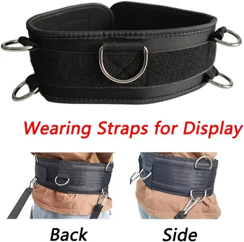 Vista 11 de LOOEEL Fitness Resistance Belt Multi Functional Fitness Belt with 5 Rings for Weight Training and Resistance Training of Load Carrying Pull Up Belt