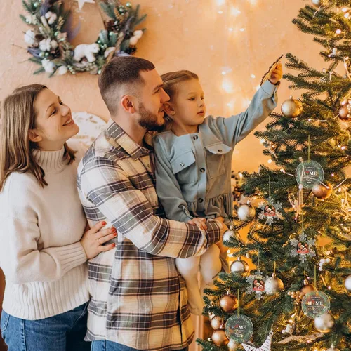 Vista 5 de Bemaystar Adornos de Navidad personalizados 2024 – Adornos de fotos de copo de nieve personalizados con texto, adornos para decoraciones de árboles