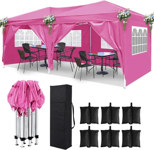 Vista 9 de 10x20 Azul Carpa Plegable para Exterior con 6 Paredes Laterales, Carpa para Bodas y Fiestas al Aire Libre Resistente al Agua para Fiestas UV50