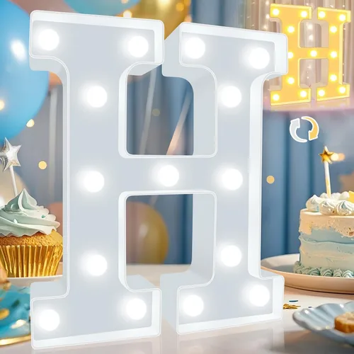 Vista 33 de Pooqla Letras con luces LED de marquesina, letras decorativas iluminadas en blanco cálido y blanco frío, letras del alfabeto iluminadas para niños