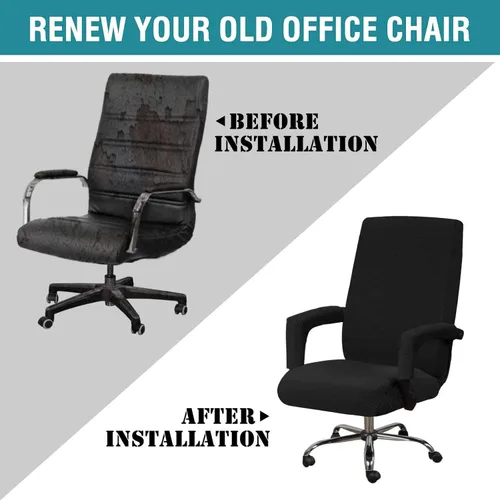 Vista 6 de Fundas de elastano para silla de oficina, fundas elásticas para silla de oficina de computadora, fundas giratorias a cuadros con cremalleras