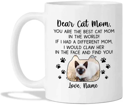 Vista 9 de Taza de café personalizada con foto de gato, taza de café para amantes de los gatos con nombre, con texto en inglés "It's Too Peopley Outside Cat