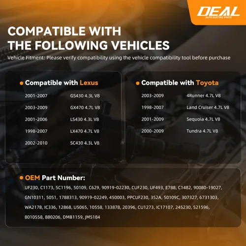 Vista 2 de DEAL Paquete de bobinas de encendido, compatible con Toyota Tundra/4Runner/Land Cruiser/Sequoia Lexus GS430/GX470/LS430/LX470/SC430 4.3L 4.7L V8