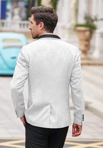 Vista 3 de COOFANDY Chaqueta de traje de esmoquin floral para hombre, chaqueta ajustada para cena, fiesta, baile de graduación, boda, chaquetas