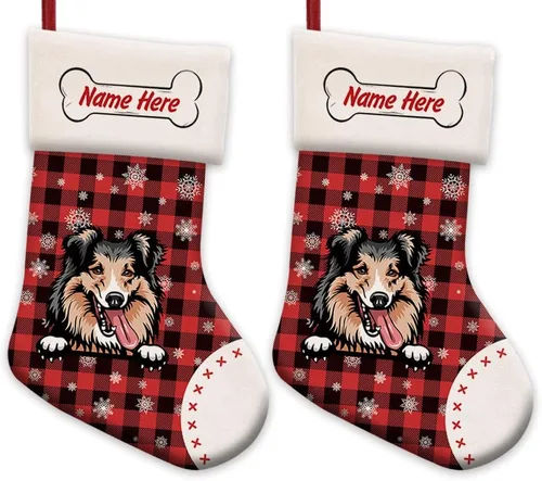 Vista 67 de Foto personalizada, Feliz Navidad, búfalo rojo, a cuadros, feliz perro, calcetín de Navidad, copo de nieve, decoración de vacaciones, calcetín