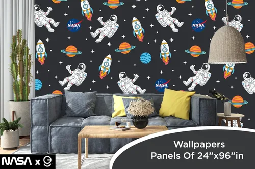 Vista 4 de EGD Papel tapiz de astronautas y planetas, papel tapiz de la NASA, decoración de habitación de niños, papel tapiz para diseño de interiores