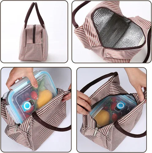 Vista 3 de Bolsa de almuerzo aislada, pequeñas bolsas enfriadoras portátiles, bolsas Bento reutilizables, bolsa de almuerzo para el trabajo, picnic al aire