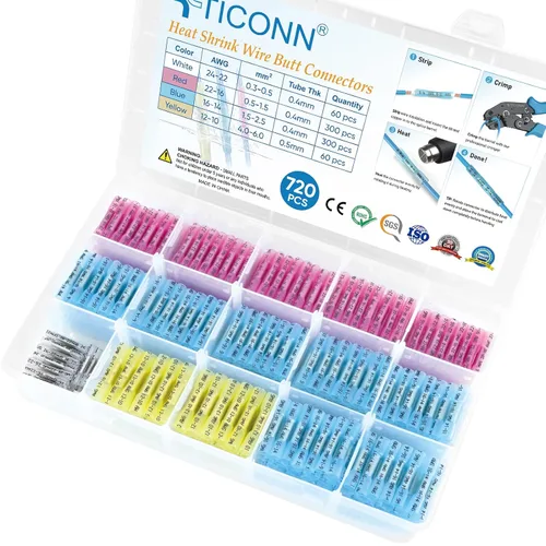 Vista 17 de TICONN Kit de conectores a tope termorretráctiles de 60 piezas, empalme a tope AWG 14 – 12, terminales de crimpado de cables eléctricos marinos