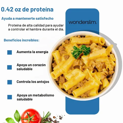 Vista 2 de WonderSlim Pasta de Proteína, Macarrones con Queso y Filete, 140 Calorías, 12g de Proteína (7 unidades) 12g Protein, 140 Calories, 0g Trans Fat