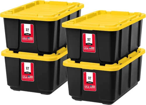 Vista 15 de IRIS USA, Inc. - Contenedor organizador grande de plástico de 27 galones con tapa duradera y hebillas de cierre seguras, color negro / negro