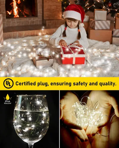 Vista 4 de KNONEW Guirnalda de luces de Navidad para exteriores de 100 pies, 300 luces LED para exteriores, impermeable, 8 modos, decoración para bodas Blanco