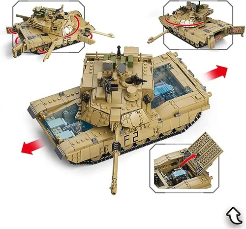 Vista 3 de M1A2 Abrams - Juego de construcción de tanques, modelo militar moderno a escala 1:28 con figuras de soldado, tanque 2 en 1 y vehículo blindado