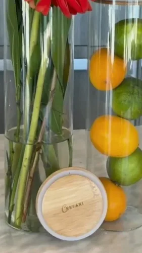 Vista 3 de Cestari Tarro de vidrio para almacenamiento de alimentos con tapa hermética de bambú, recipiente delgado de borosilicato de 24 onzas para granos