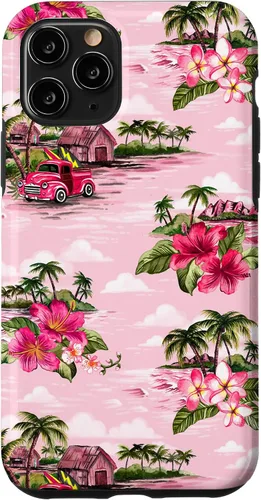 Vista 28 de Funda para iPhone 11 Tropical Hibiscus Island Palm Tree Rockabilly Surfer Beach