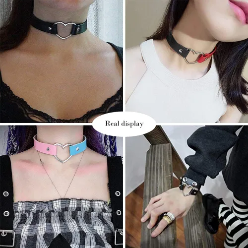 Vista 5 de Gargantilla de Cuero con Corazón Collar Punk Gótico de PU Suave para Mujeres Hombres Niñas Ajustable