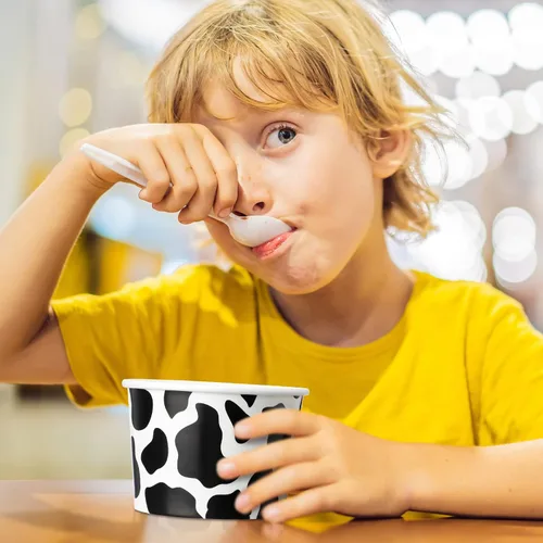 Vista 6 de 50 tazas de helado con estampado de vaca de 9 onzas, cuencos desechables de papel a granel, taza de sopa con temática de vaca, contenedor