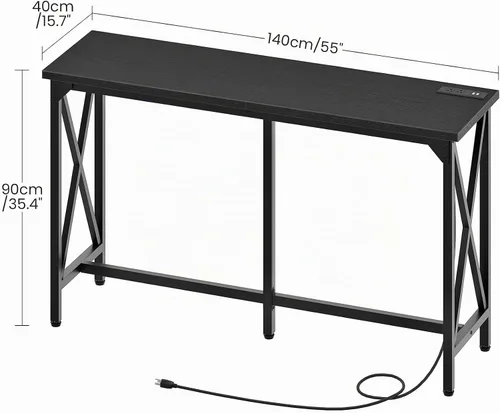 Vista 4 de CHOEZON Mesa de bar de 55 pulgadas, mesa de comedor de cocina con toma de corriente y reposapiés, estilo industrial, para pub, sala de estar, marrón