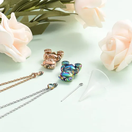 Vista 4 de shajwo Collar de Urna de Cremación de Oso de Peluche Joyería de Cenizas para Hombres y Mujeres Urna Conmemorativa de Corazón Reliquia Medallón
