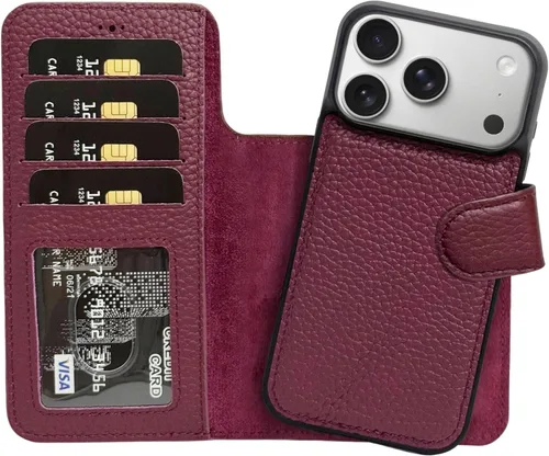 Vista 18 de HARDISTON Funda de piel auténtica hecha a mano compatible con iPhone 11 Pro de 5.8 pulgadas, funda magnética desmontable con tarjeteros - bordes