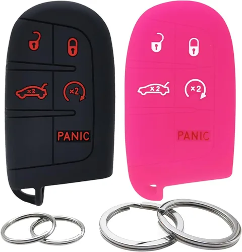 Vista 7 de 2 fundas de silicona para llavero de 5 botones, protector sin llave compatible con Jeep Grand Cherokee Chrysler 300 200 Dodge Charger Challenger