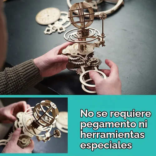 Vista 5 de UGEARS Rompecabezas mecánico Tellurion 3D - Rompecabezas de madera 3D para adultos, kit de maqueta del sistema solar, kits de modelo de madera