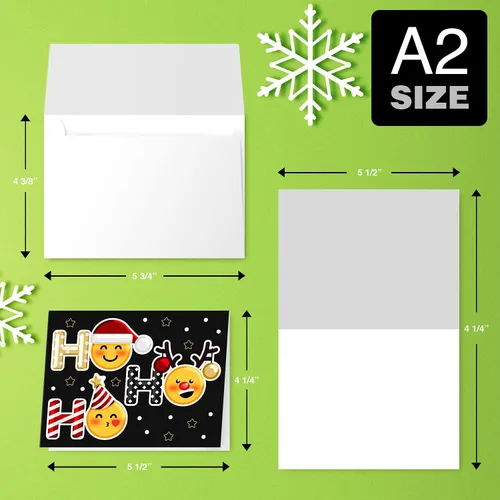Vista 8 de Ho Ho - Tarjetas de felicitación navideñas y sobres, divertidos y lindos emoji, plegables, color negro, para Navidad y Año Nuevo, 4.25 x 5.5