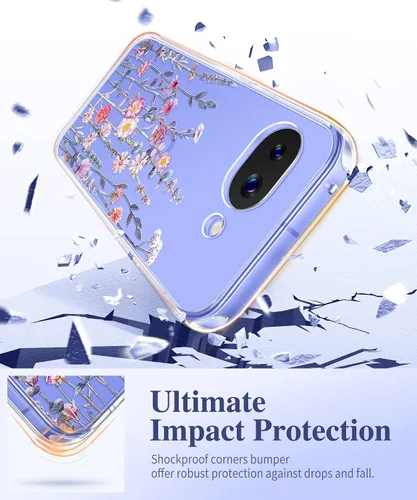 Vista 4 de GVIEWIN Funda para Google Pixel 10a con protector de pantalla, protección contra caídas de grado militar, no amarillenta, transparente, floral