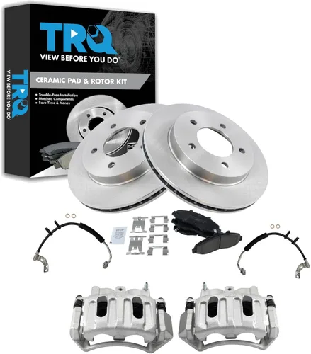 Vista 79 de TRQ Juego de pastillas de freno delanteras y rotores de cerámica, pinzas, mangueras, compatibles con Honda Odyssey 2005-2010