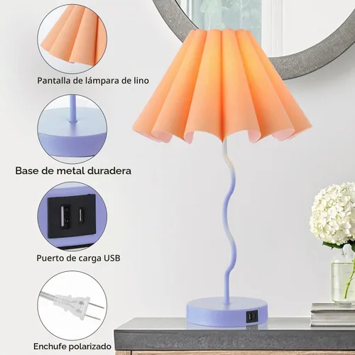 Vista 2 de EOEYYOYB Lámparas de mesa para sala de estar, lámparas regulables modernas azules y naranjas con puerto USB y toma de corriente