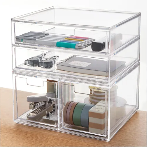 Vista 11 de STORi Chloe - Organizador de cajones transparente que ahorra espacio (4 cajones altos) para organizar suministros de oficina, cocina, belleza