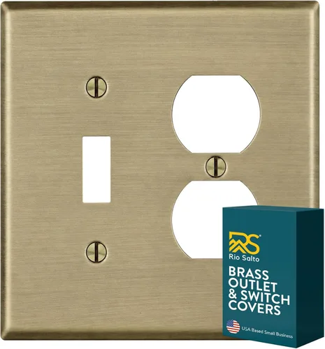 Vista 15 de Rio Salto BRASS Signature Collection MIDSIZE - Placa de pared de metal dorado para interruptor de luz o cubierta de tomacorriente, placa de pared