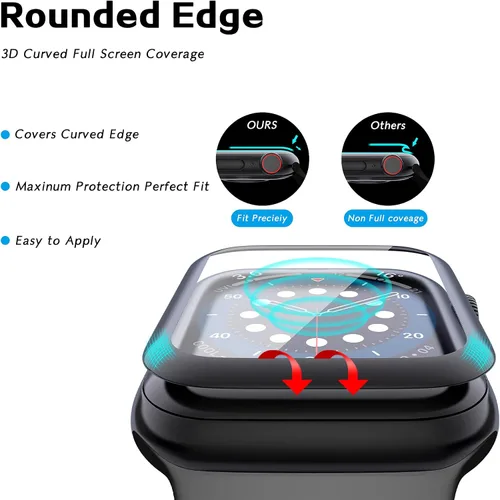 Vista 2 de geekboy [Paquete de 2] Protector de pantalla de vidrio templado para Apple Watch Series 6/SE/5/4, cubierta protectora de cobertura completa