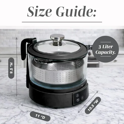 Vista 3 de COOK WITH COLOR Olla de arroz de vidrio mini de 3L baja en carbohidratos – Contiene 2 tazas crudas/Produce 6 tazas cocidas con cesta de filtro