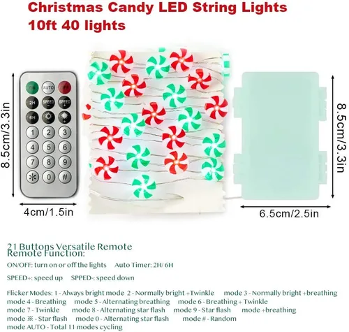 Vista 5 de MIYA LIFE Luces de Hadas Navideñas Luces de Mazorca de Caramelo Luces de Bastón de Caramelo de Navidad Luces de Cadena Navideñas a Batería - Ideales