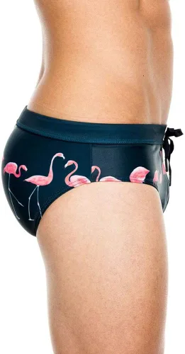 Vista 3 de Lukitty Traje de baño de tanga con estampado de flamenco para hombre