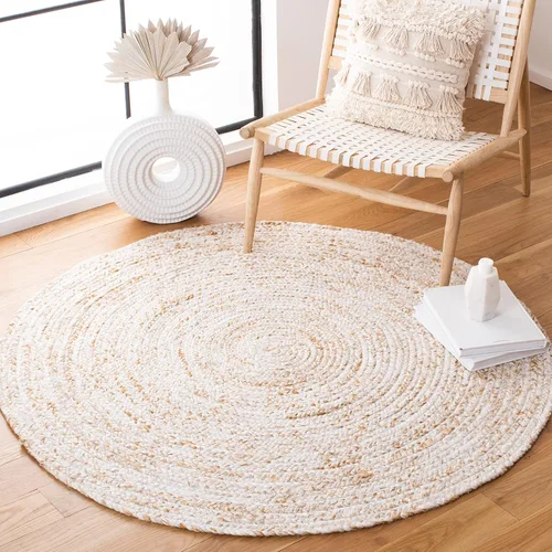 Vista 6 de SAFAVIEH Colección trenzada BRD271Z de 4 pies, redonda, color marfil/negro, alfombra hecha a mano para entrada, vestíbulo, sala de estar