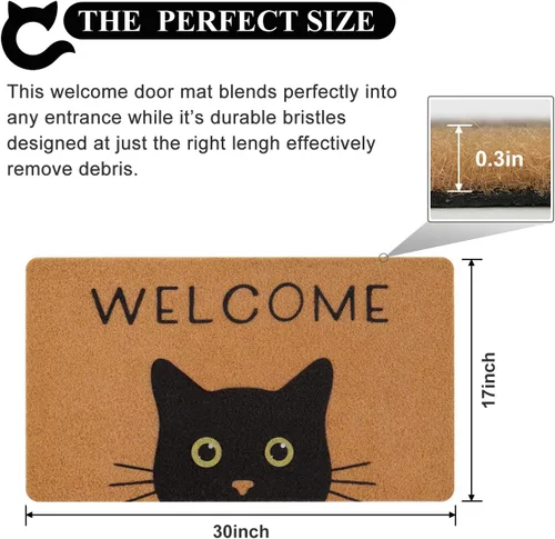 Vista 3 de Tapete para Puerta de Gato Tapete de Bienvenida, Gato Negro con Ojos Verdes Tapete para Puerta, Tapetes de Bienvenida Antideslizantes de Gato