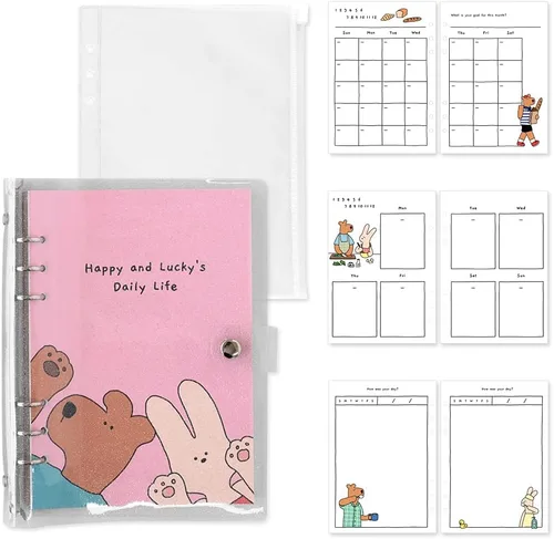 Vista 13 de Monolike A5 FALL IN NEWTRO Ver.2 Diary Set, Be full of happiness - Academic Planner Weekly & Monthly Planner with PVC Cover, Zipper bag, Sticker