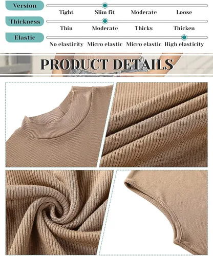 Vista 4 de 3 piezas de camisas sin mangas de cuello alto falso para mujer, camisetas elásticas ajustadas, básicas, ligeras, para capas