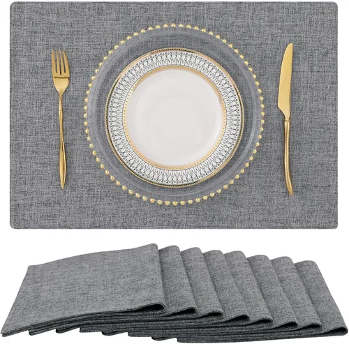 Vista 20 de homing - Juego de 4 manteles individuales de algodón y lino, manteles de tela lavables para mesa de comedor de estilo rústico para interiores y Negro