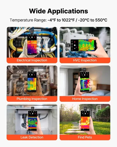 Vista 3 de VEVOR Cámara de imágenes térmicas para Android, 512 x 384 TISR Super Resolución, cámara térmica infrarroja con frecuencia de actualización de 25 HZ