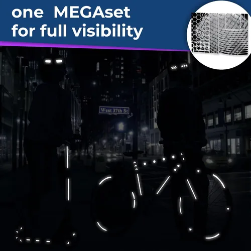 Vista 6 de LOOM Pegatinas reflectantes Mega Kit (101 piezas negras)• Adhesivos autoadhesivos impermeables de seguridad nocturna para cascos, monopatín