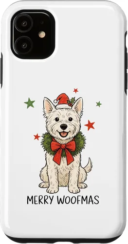 Vista 7 de Merry Woofmas White Terrier Dog Santa Hat Christmas Cute Dog Case for iPhone 15