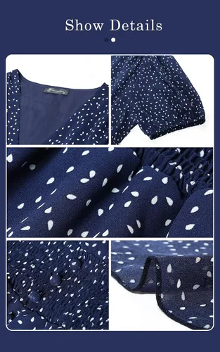 Vista 4 de PRETTYGARDEN Vestido largo con cuello en V y estampado floral para mujer, manga corta, bohemio, verano, playa, vestido largo con dobladillo alto