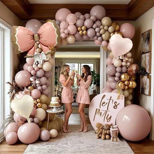 Vista 5 de Dusty Pink Beige Balloon Arch Kit Double Stuffed Blush Cream Gold Latex Balloons Pink Brown Neutral Tan Balloon Garland Perfect for Boho Baby Shower