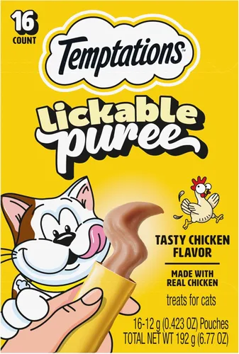 Vista 18 de Temptations Creamy Puree Golosinas Húmedas Exprimibles Lamibles para Gatos con Hígado de Res, Tubos de 0.42 oz., 4 Unidades, Paquete de 11 (44 Total)
